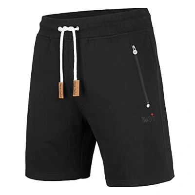 Afbeelding van Mount Swiss Liam korte vrijetijdsbroek voor heren, sweatpants met zakken, 2 zij en 1 achterzak, elk ritssluiting, sportshorts heren in klassieke kleuren, zwart, 3XL