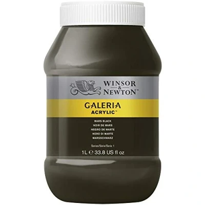 Afbeelding van Winsor &amp; Newton 2154386 Galeria acrylverf, hoge pigmentatie, lichtecht en verouderingsbestendig, romige vloeiende consistentie 1 Liter Pot, Mars Black