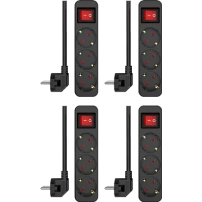 Afbeelding van ELRO ES103 Stekkerdoos Schakelaar W3 Zwart 4 PACK