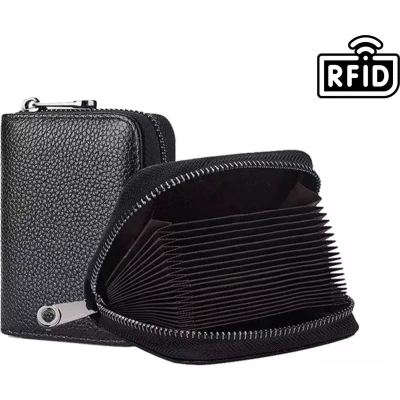 Afbeelding van *** Zwarte Pasjeshouder Anti Skim RFID Mini Portemonnee met Rits van Heble®