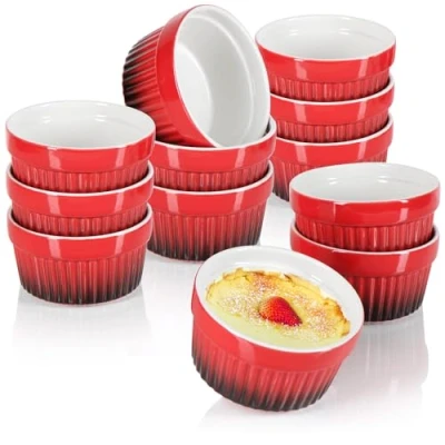 Afbeelding van COM FOUR® 12x ragout vinkom Ovenvaste vormen in rood creme brulee kom dessertkom met elk 185 ml