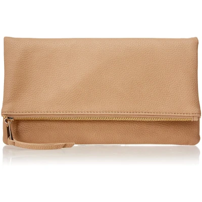 Afbeelding van De Drop Southampton Clutch met rits en omslag, taupe