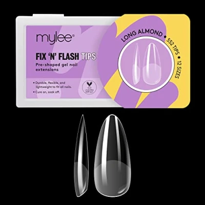 Afbeelding van Mylee Fix &amp; Flash Soft Gel Tips [Lang Amandel] Full Cover Nagel Tips, Gelnagel Extensions, Flexibel Resistent, 12 Verschillende Maten, 552 Stuks, Passen Op Alle Nagels