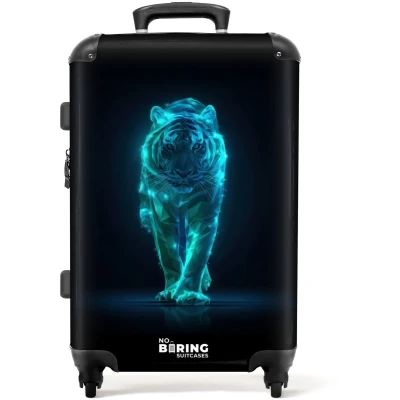 Afbeelding van NoBoringSuitcases.com® Kinderkoffer jongen Kindertrolley jongens Gloeiende tijger in beweging Koffer kind groot Rolkoffer lichtgewicht Reiskoffer met 4 wielen Grote trolley XL 20 kg bagage