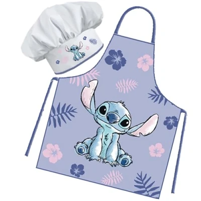 Afbeelding van Sorrisini Keukenschort kind, Koksmuts schort voor kinderen, kinder keukenschort, en verstelbare hoed koken, schilderen 3 8 jaar, Stitch Lilo