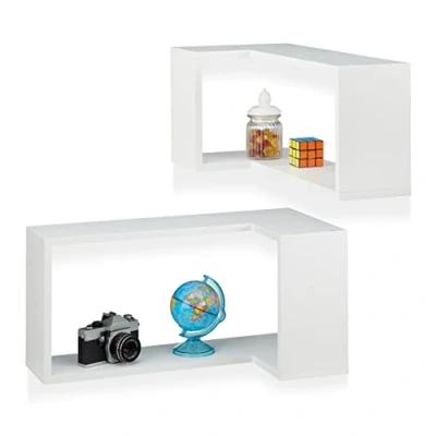 Afbeelding van Relaxdays wandplank hoekmodel boekenplank CD rek kruidenrek blinde montage hout wit