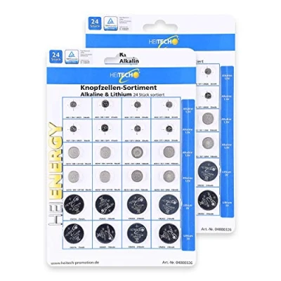 Afbeelding van HEITECH 48 stuks alkaline en lithium knoopcelbatterijen 4x AG1 / AG3 8x AG4 AG10 AG13 CR2016 CR2025 CR2032 1,5V &amp; 3 V knoopcelbatterijen, lekvrij