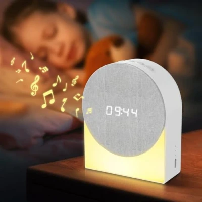 Afbeelding van 4 in 1 Digitale Wekker + Geluidsmachine Bluetooth luidspreker Nachtlampje voor Kinderen, Gemmac Bedlampje Tafellamp Rechargeable Dimbaar USB oplaadbaar Timerfunctie Slaapkamer Camping