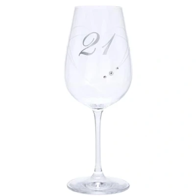 Afbeelding van 21e verjaardag wijnglas met geëtst hart en diamanten detaillering, 550ml, geschenkdoos