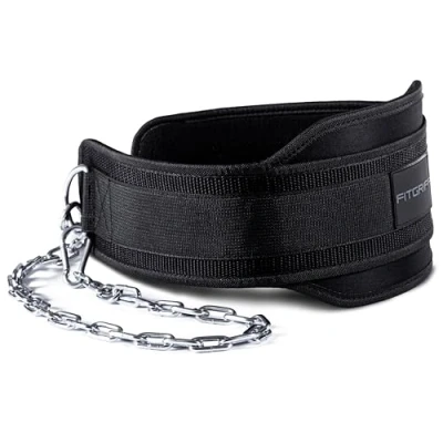 Afbeelding van Fitgriff® dip riem met ketting + 2 karabijnhaken, voor bodybuilding, krachttraining, gewichtheffen gewichthefriem, gewicht (zwart, eenheidsmaat)