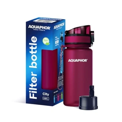 Afbeelding van AQUAPHOR City Bottle 350ml Rood Reiswaterfles met actieve koolfilter Filters Chloor &amp; Onzuiverheden Gemaakt van Tritan BPA vrij Blijf gehydrateerd onderweg!
