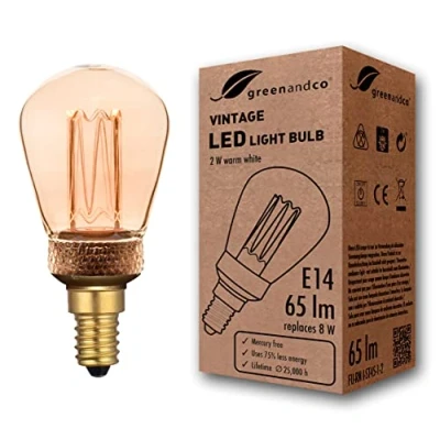 Afbeelding van greenandco® Vintage Design LED lamp in retro stijl voor sfeerverlichting E14 ST45 Edison lamp, 2W 65lm 1800K extra warm wit 320 230V flikkervrij, niet dimbaar