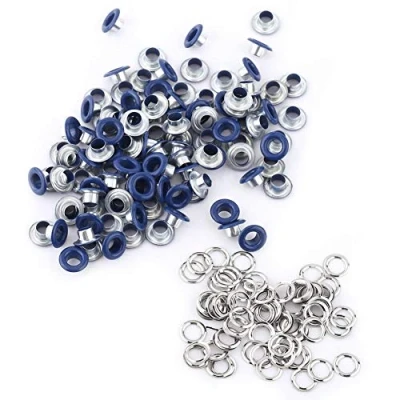 Afbeelding van Metalen oogjes, 5 mm oogjes met schijven voor doe het zelf leer, kleding, schoenen, riem handwerk 100 stuks (blauw)