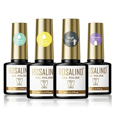Afbeelding van ROSALIND Top Coat en Base Primer with Matte Gel Nagellak Set Soak Off UV LED Nail Polish 4PCS 8ml