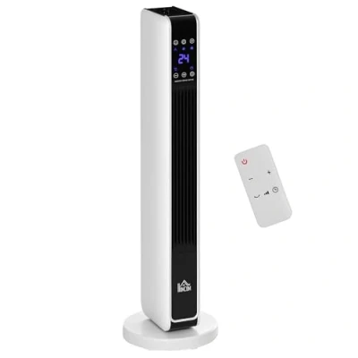 Afbeelding van HOMCOM kachel luchtverhitter 2000W elektrische keramische verwarmingstoren met afstandsbediening 8 uurs timer oscillatie ABS PA wit + zwart 21 x 73 cm