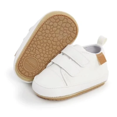 Afbeelding van BABSMULY Baby Jongens Meisjes Schoenen Antislip Rubberen Zool High Top PU Lederen Sneakers Eerste Wandelschoenen Peuter Wieg Pasgeboren Loafers Flats., Kleur: wit., 12 18 Months Infant