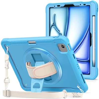 Afbeelding van ProCase Hoes voor iPad Air 11 inch 6e generatie 2024 M2, 5e 4e (2022/2020), beschermhoes met 360 graden draaibare polsband, standaard, stootvast, robuuste case, hybride cover