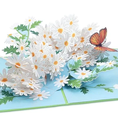 Afbeelding van papercrush® Pop upkaart moederdag, bloemen, &quot;madeliefje met vlinder&quot; 3D bloemenkaart voor vrouwen (verjaardagskaart, beterschap, cadeaubon) beterschapskaart collega&#039;s en medewerkers