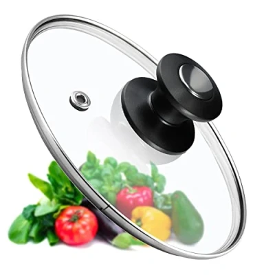 Afbeelding van KADAX Pandeksel, universeel deksel van glas met zwarte en zilveren handgreep, hittebestendig in verschillende maten, pannendeksel, glazen voor pot, pan (16 cm)