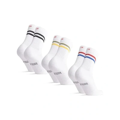Afbeelding van DANISH ENDURANCE Retro Kuitlengte Sokken, Gestreepte Sportsokken, Gym voor Dames &amp; Heren, 3 Paar, Meerkleurig (1xZwart Gestreept, 1xGroen/Geel 1xRood/Blauw Gestreept), 48 51