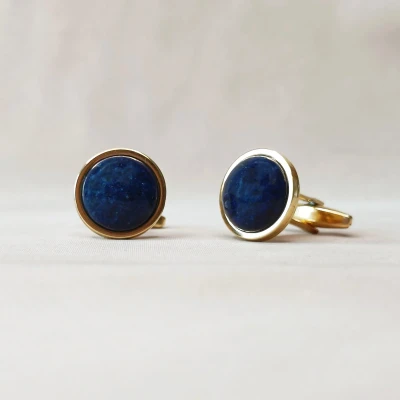 Afbeelding van Ava &amp; Imber Lapis Lazuli Manchetknopen Verguld Gouden voor Mannen Manchet Cufflinks met natuursteen Goud Blauw