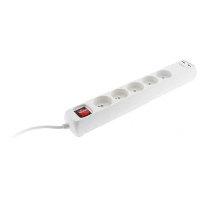 Afbeelding van Voltman DIO013038 Stekkerdoos (5 x 10/16 A, 2 USB aansluitingen, met schakelaar