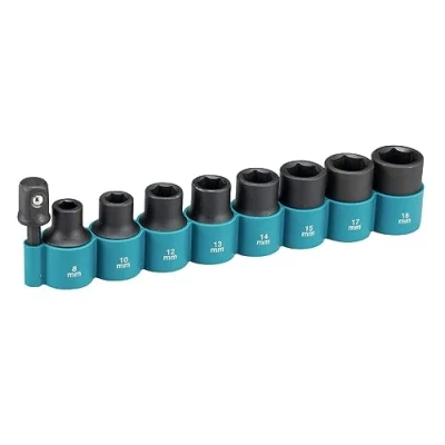 Afbeelding van Makita B 54645 9 delige Krachtdoppenset incl. adapter in rubberen houder 1/2&quot;