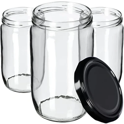 Afbeelding van KADAX Weckpotten, 720 ml, inmaakpotten voor schroefdeksel, jampot, voorraadpot, conservenglas, ronde potten (zwart, 48 stuks)