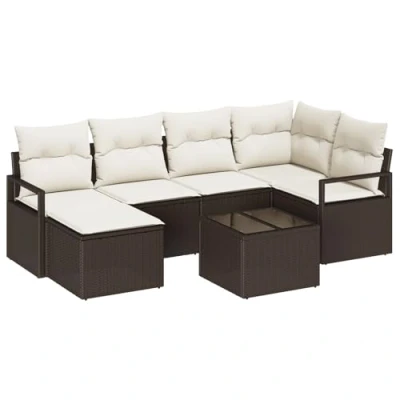 Afbeelding van vidaXL 6 delig Tuinsofa Set met Kussens Grijs Poly Rattan