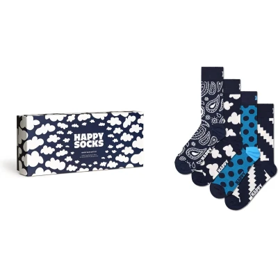 Afbeelding van Happy Socks heren Moody Blues sokken met print in 4 pack giftbox de kleur Donkerblauw, maat: 41 46