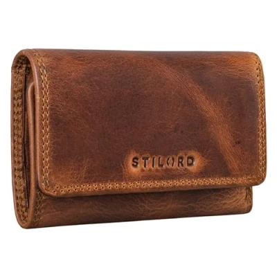 Afbeelding van STILORD &#039;Clay&#039; Mini Portemonnee Leer Portefeuille Tasje Sleuteletui Kleine Sleutel Etui met RFID Blocker en Sleutelhanger Vintage Echt leder, Kleur:kara cognac