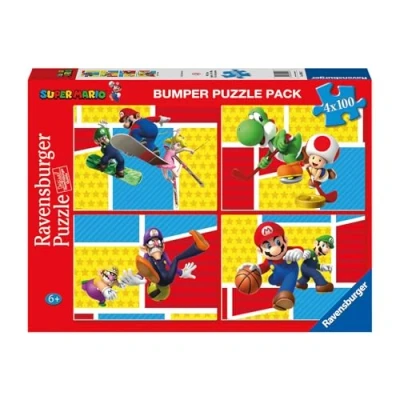 Afbeelding van Ravensburger Super Mario puzzel, collectie Bumper Pack 4 x 100, cadeau idee voor kinderen vanaf 6 jaar, educatief en stimulerend spel, puzzels met 100 stukjes