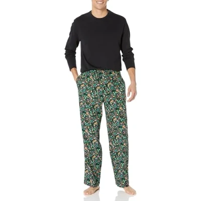 Afbeelding van Amazon Essentials Flanellen pyjama voor heren (verkrijgbaar in groot en lang), zwarte folkloric set, S