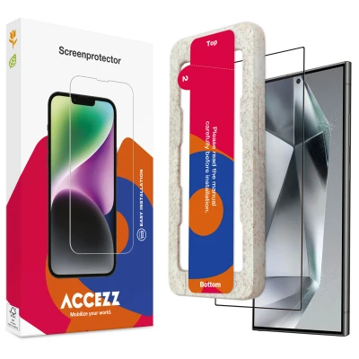 Afbeelding van screenprotector Samsung Galaxy S24 Ultra: Accezz Gehard glas Full Cover met bio applicator