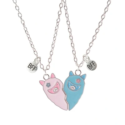 Afbeelding van Kasey Vriendschapsketting Alpaca’s BFF Ketting Voor 2 Vriendschapskettingen Vriendschap Cadeau Roze &amp; Lichtblauw Zilverkleurig