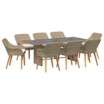 Afbeelding van vidaXL 9 delige Tuin Eettafelset Beige Poly Rattan