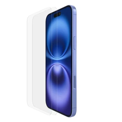 Afbeelding van Belkin ScreenForce TemperedGlass antimicrobiële screenprotector voor iPhone 15 Plus, slank, kristalhelder, krasbestendig, bevestigingsframe eenvoudig luchtbelvrij aanbrengen, 2 pack