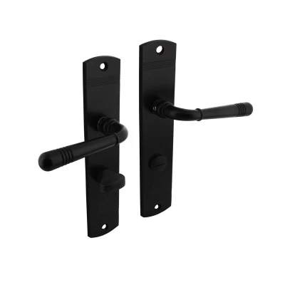 Afbeelding van Intersteel Deurkruk Emily op langschild met toilet /badkamersluiting 63/8 mm mat zwart