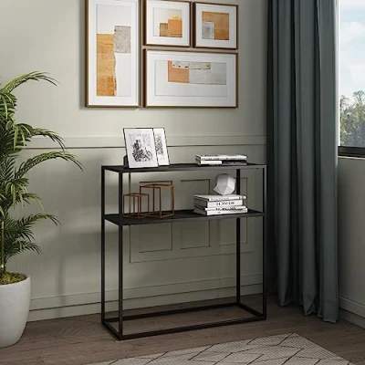 Afbeelding van [en.casa] Console tafel Kuhmo sidetable met plank opbergtafel industrieel design 80x80x30 cm voor woonkamer metaal zwart