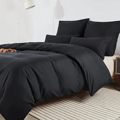 Afbeelding van Soifox Beddengoed 200 x cm, zwart, beddengoedset van microvezel, strijkvrij en kreukvrij, dekbedovertrek cm set, met kussensloop 80 set 2, ritssluiting