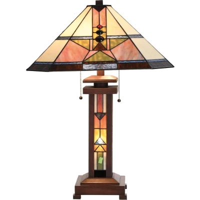 Afbeelding van LumiLamp Tiffany Tafellamp 42x42x60 cm Beige Groen Glas Bureaulamp
