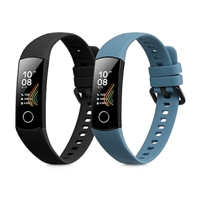 Afbeelding van kwmobile 2x horlogebandjes geschikt voor HONOR band 5 / 4 bandje Smartwatch bandjes van TPU Activity tracker horloge in zwart blauwgrijs