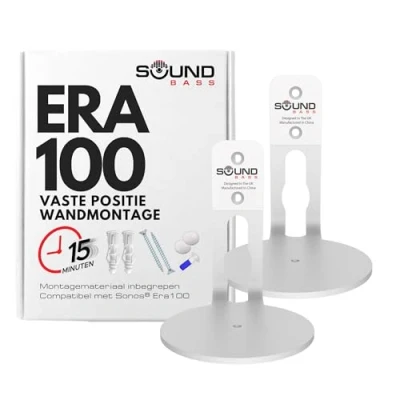Afbeelding van ERA100 Wandmontagebeugel, Laag Profiel, Compatibel met Sonos ERA 100 Luidspreker, Compleet Alle Bevestigingsmaterialen (Wit, Dubbel)