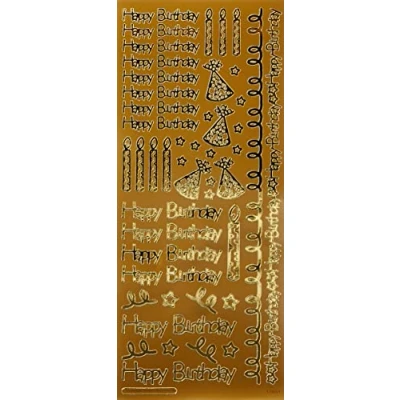 Afbeelding van Anitas Outline Stickers, Happy Birthday sticker, goudkleurig, voor scrapbooking, kaarten maken, kinderspel, huiswerk, kunst, ambacht, versiering, papier, kaart, glas, metaal, kunststof, schuim