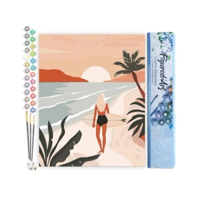 Afbeelding van Figured&#039;Art Schilderen op Nummer Volwassenen canvas Strandwandeling bij zonsondergang Handwerk acrylverf Kit DIY Compleet 40x50cm zonder frame