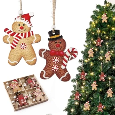 Afbeelding van 12 stuks Kerst Peperkoek Houten Ornamenten Gember Man Plakjes Opknoping Kerstboom Decor voor DIY Ambachten Decoraties