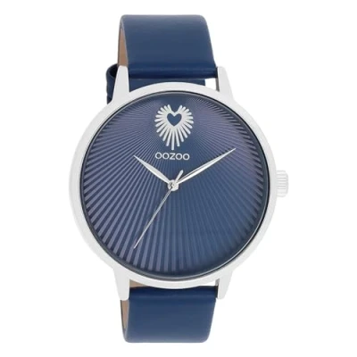 Afbeelding van OOZOO C11243 Horloge Timepieces staal leder zilverkleurig blauw 42 mm