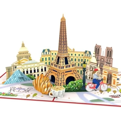 Afbeelding van papercrush® Pop upkaart Parijs cadeaubon of geldcadeau voor Frankrijk reis, 3D cadeaukaart stedentrip 2e verjaardag reisvoucher weekendtrip als cadeau idee