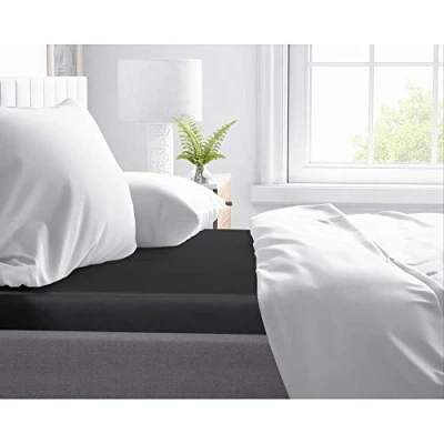 Afbeelding van Hoeslaken Topper 100% Katoen Satijn, Zacht als Zijde, Kreukvrij met Perfecte Pasvorm, Voor Standaard Toppers 10 tot 12 cm, Zwart, Eenpersoons, 90 x 200 cm