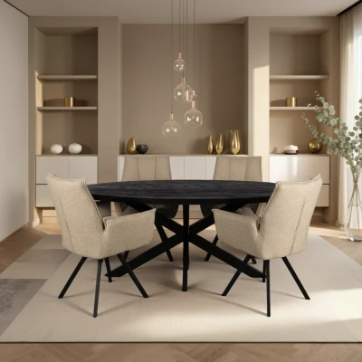 Afbeelding van Zita Home Thom Eettafel Ovaal 190cm Volledig Zwart Kruispoot Mangohout 5cm dik blad